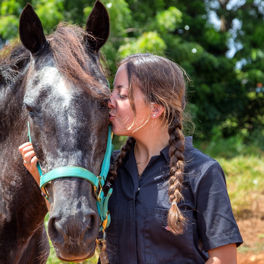 SMU Veterinary student kissing horse